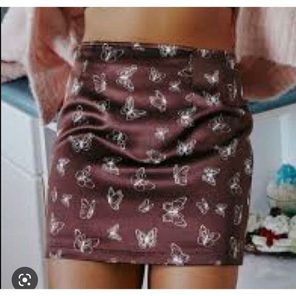 Glassons Skirts Glassons Womans Brown Butterfly Satin Front Slit